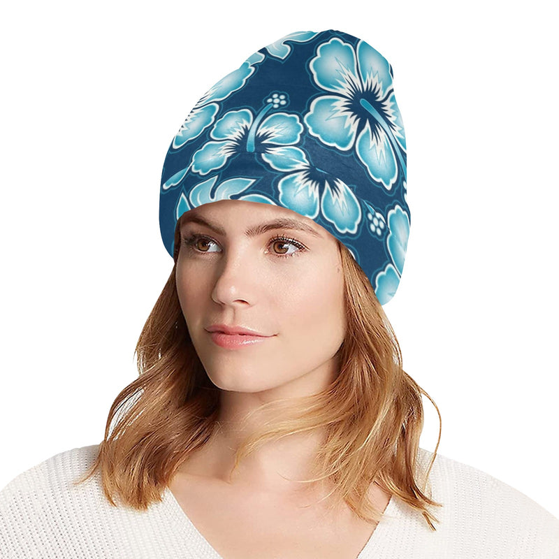 Blue Hibiscus Pattern Print Design HB011 Unisex Beanie