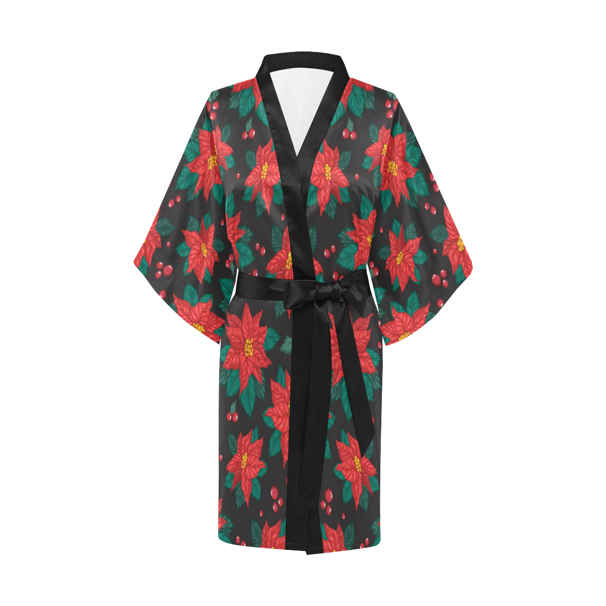Poinsettia Pattern Print Design POT07 Women's Short Kimono