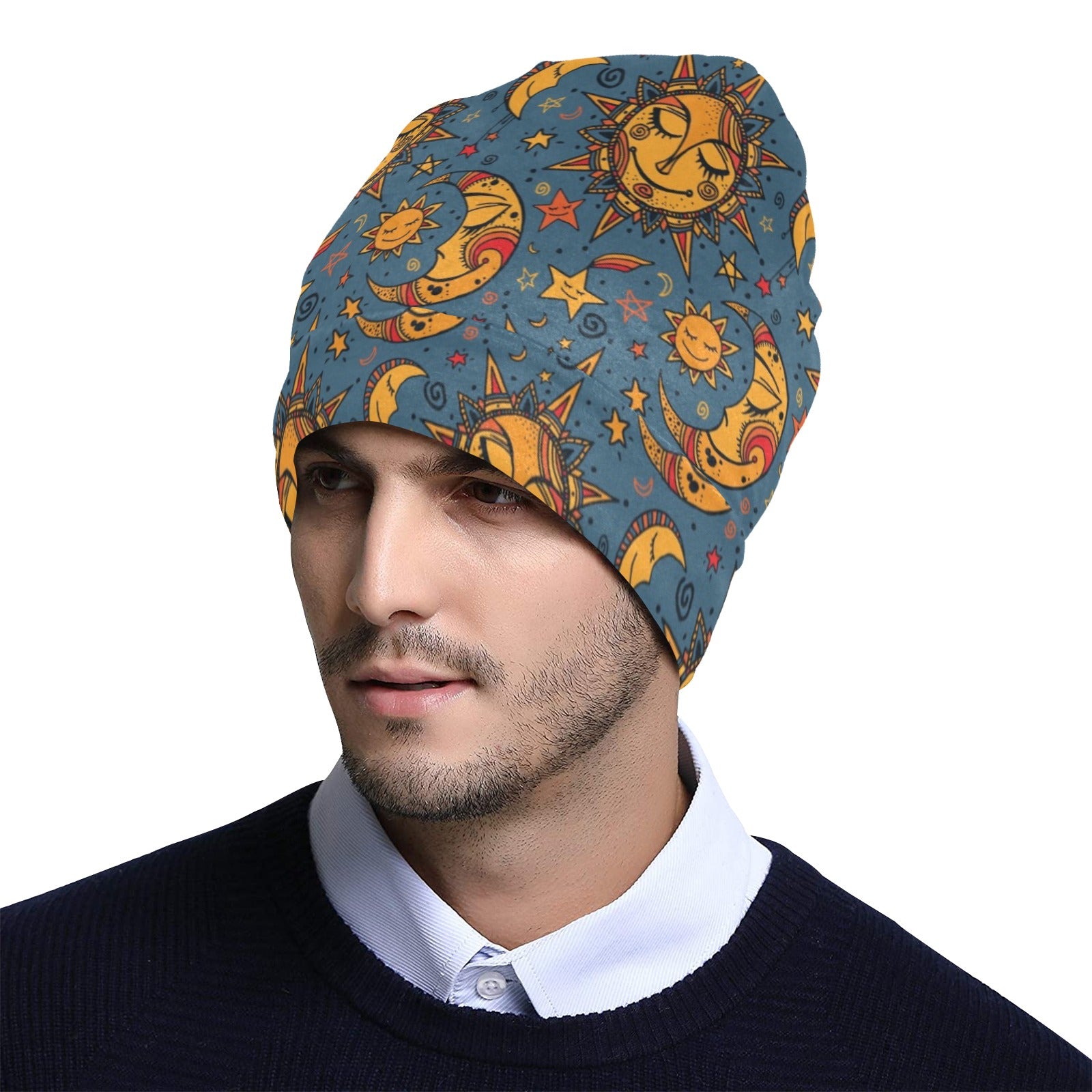 Celestial Moon Sun Pattern Print Design 02 Unisex Beanie