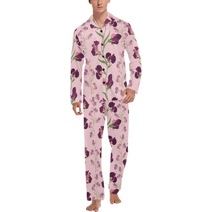 Peony Pattern Print Design PE09 Men's Long Sleeve Pajama Set
