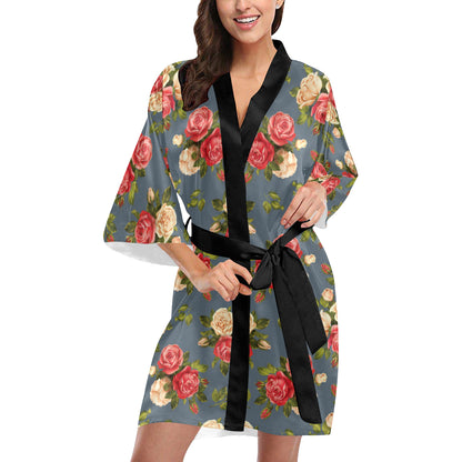 Rose Pattern Print Design RO017 Women's Short Kimono