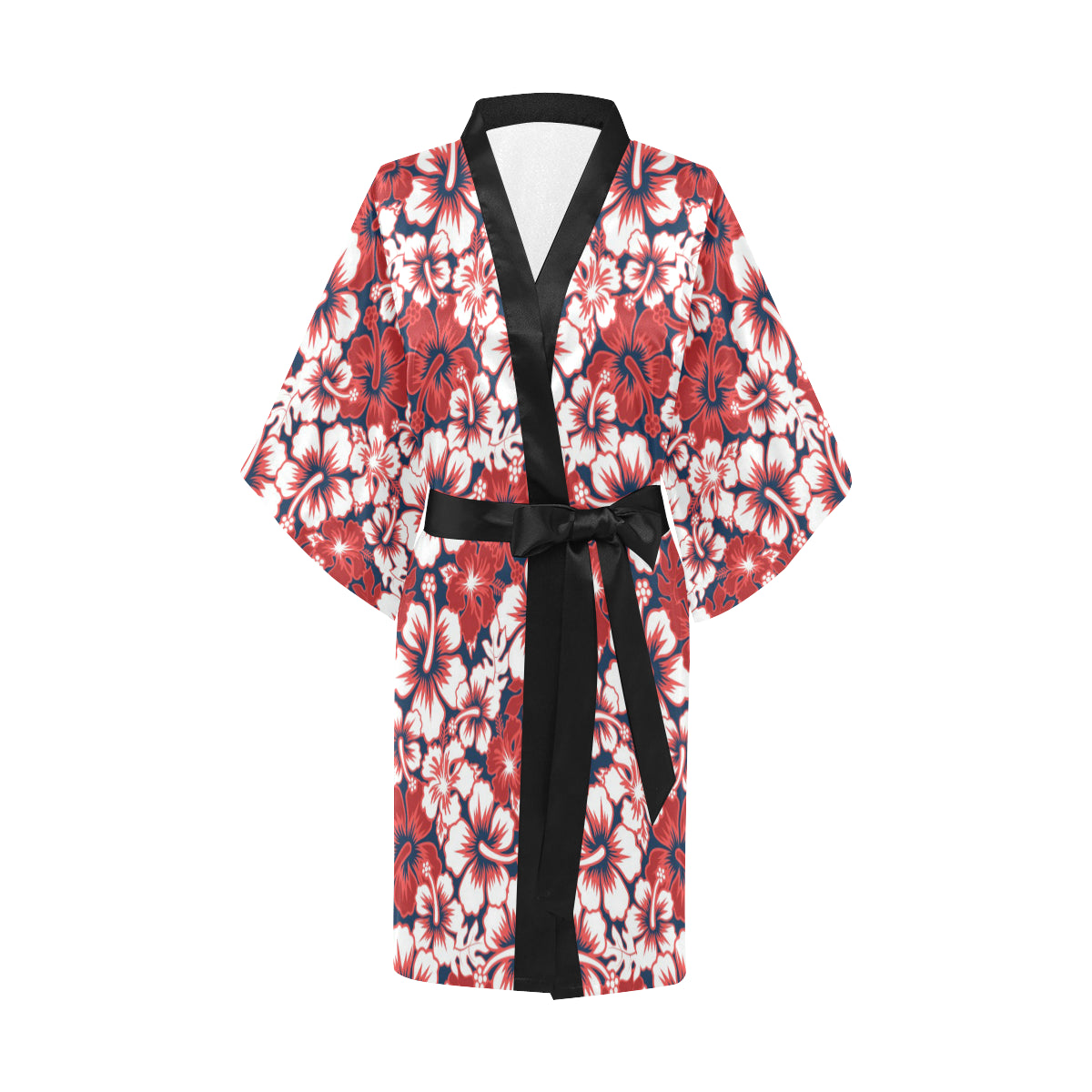 Red Hibiscus Pattern Print Design HB01 Women's Short Kimono