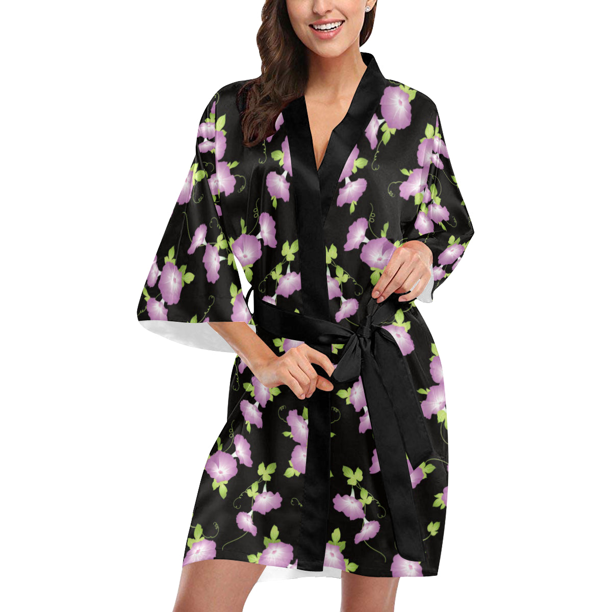 Morning Glory Pattern Print Design MG02 Women's Short Kimono