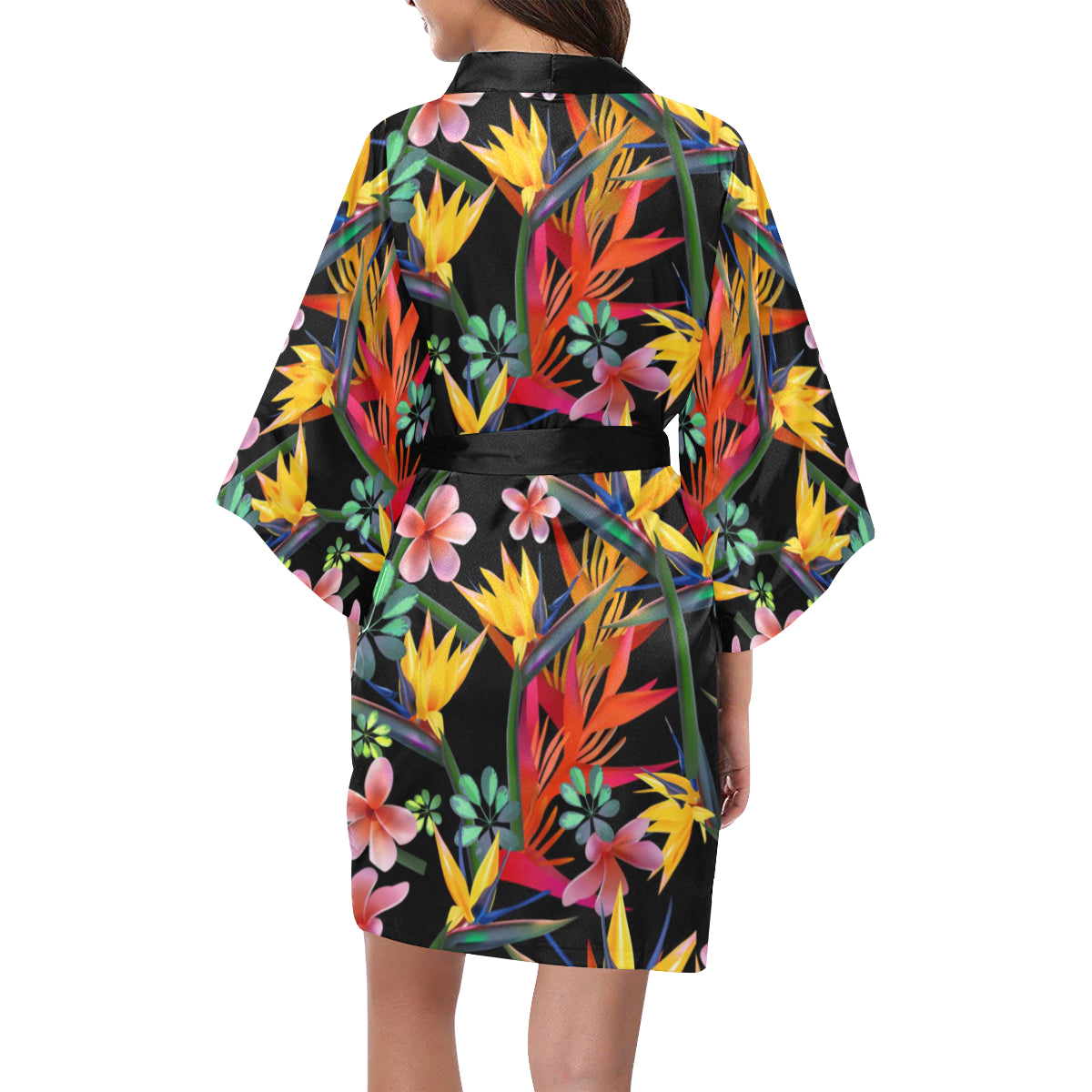 Tropical Flower Pattern Print Design TF015 Women's Short Kimono