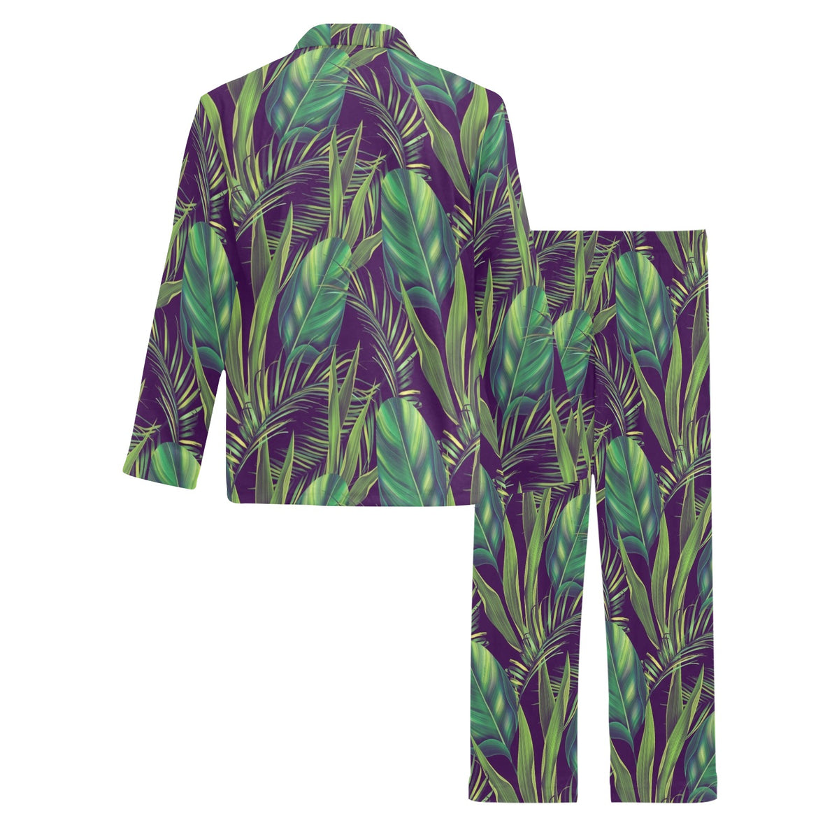 Palm Leaves Pattern Print Design PL03 Men's Long Sleeve Pajama Set