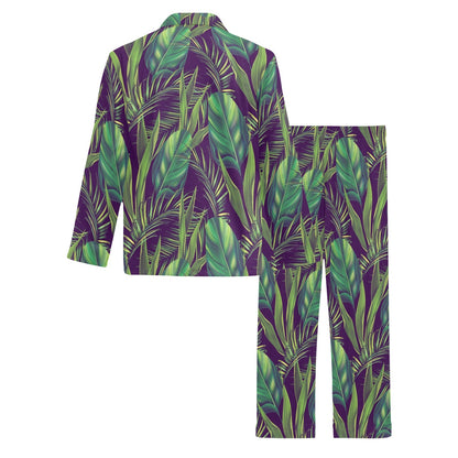 Palm Leaves Pattern Print Design PL03 Men's Long Sleeve Pajama Set