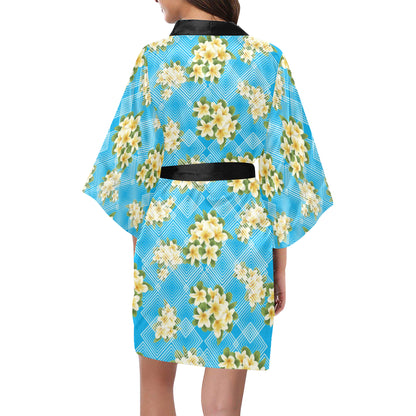 Yellow Plumeria Design Print Pattern Women's Short Kimono