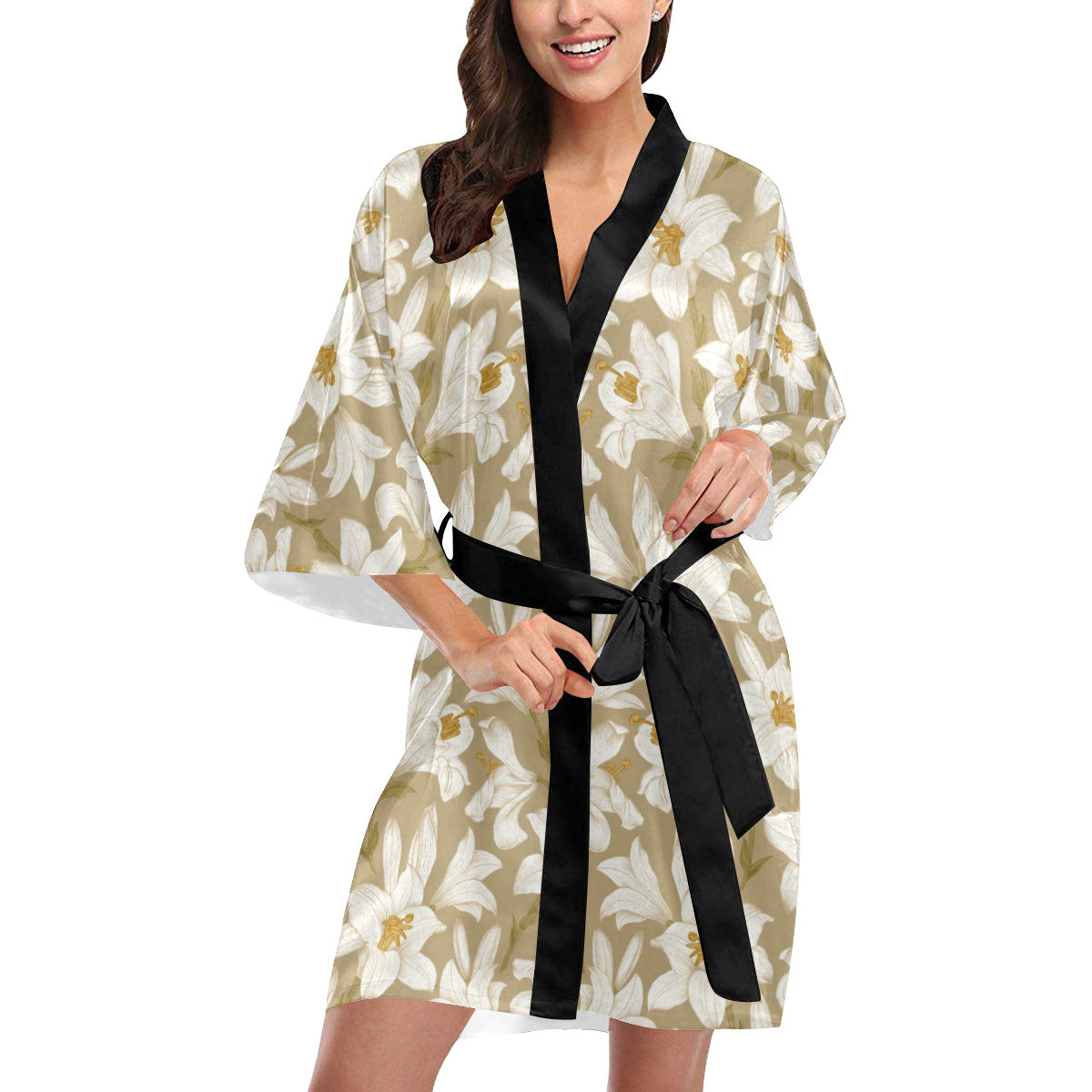 Lily Pattern Print Design LY07 Women's Short Kimono