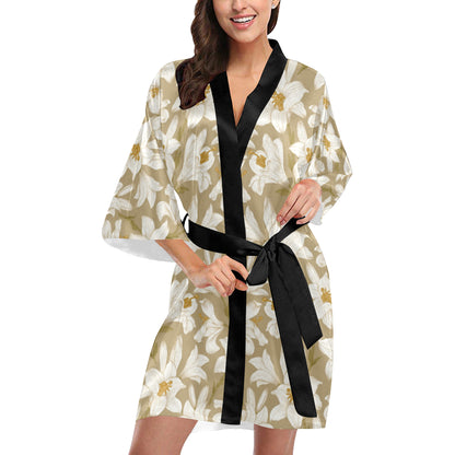 Lily Pattern Print Design LY07 Women's Short Kimono
