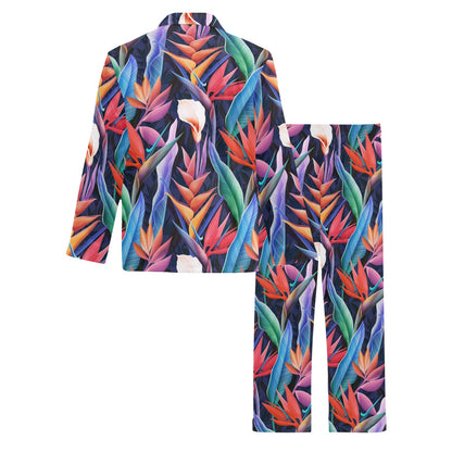 Tropical Flower Pattern Print Design TF023 Men's Long Sleeve Pajama Set