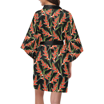 Heliconia Pattern Print Design HL010 Women's Short Kimono