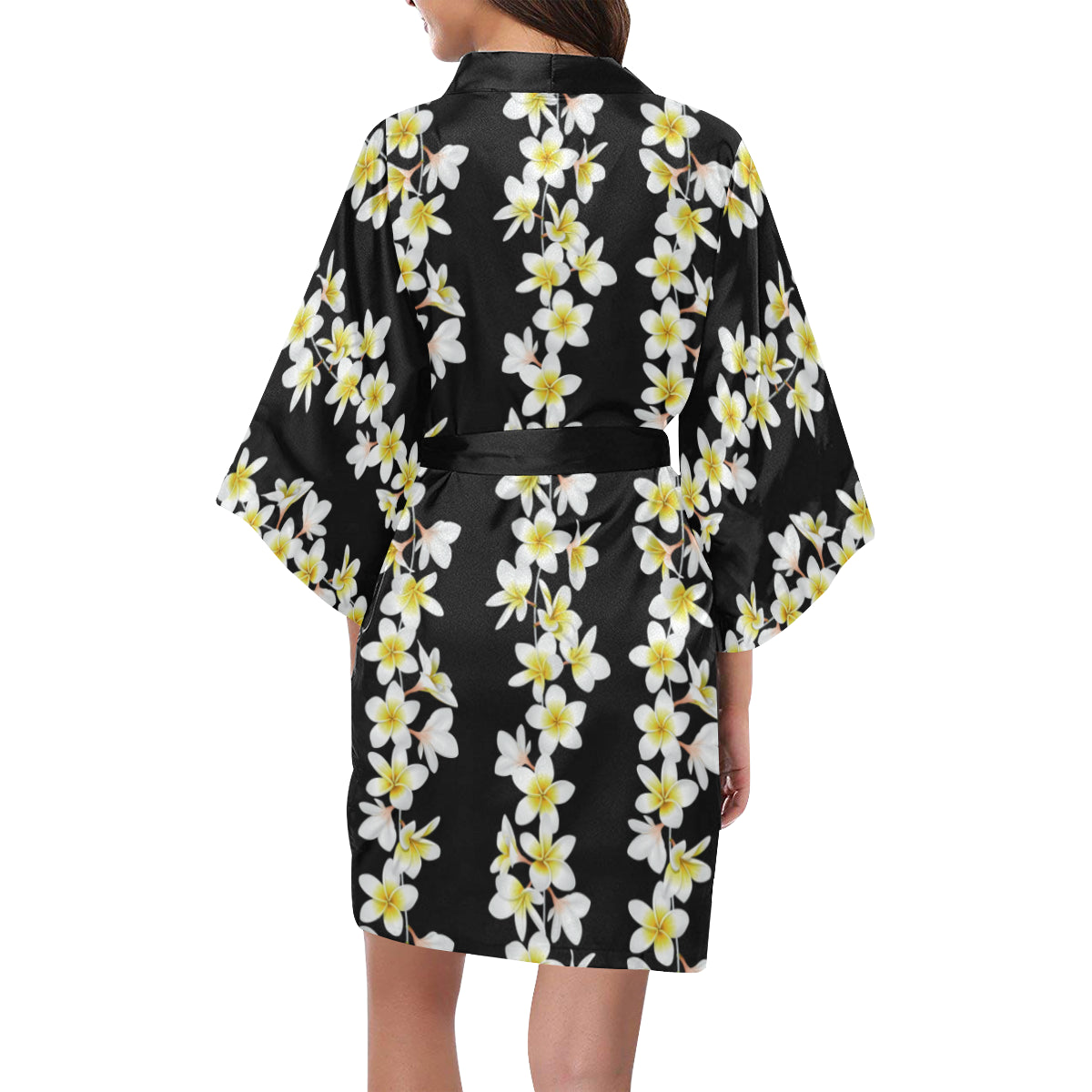 White Plumeria Pattern Print Design PM08 Women's Short Kimono