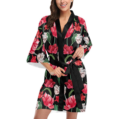 Tulip Pattern Print Design TP08 Women's Short Kimono