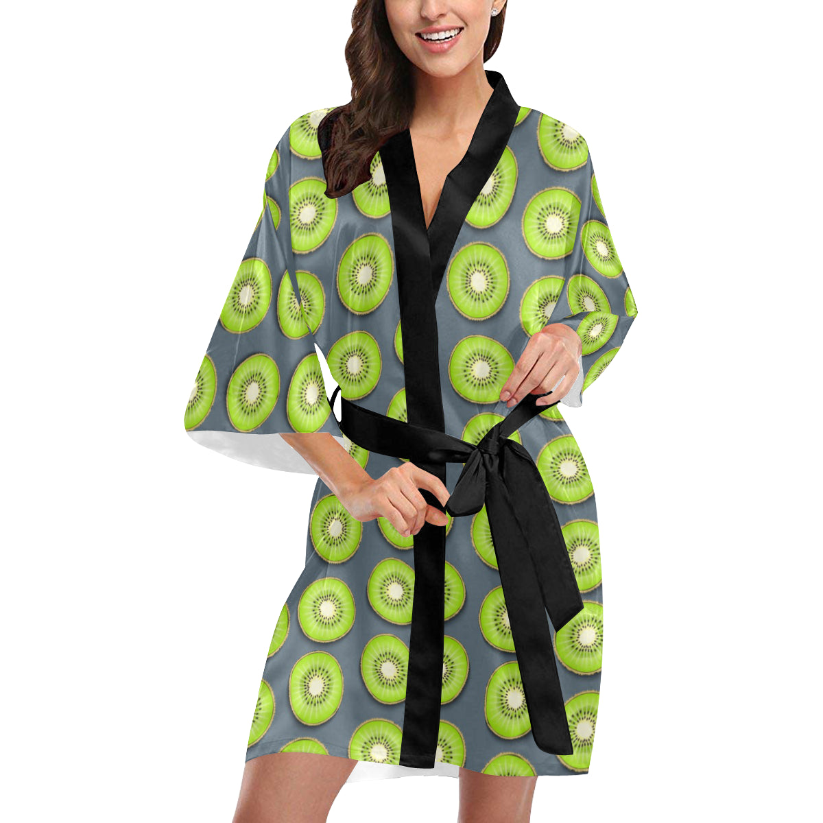 Kiwi Pattern Print Design KW06 Women's Short Kimono
