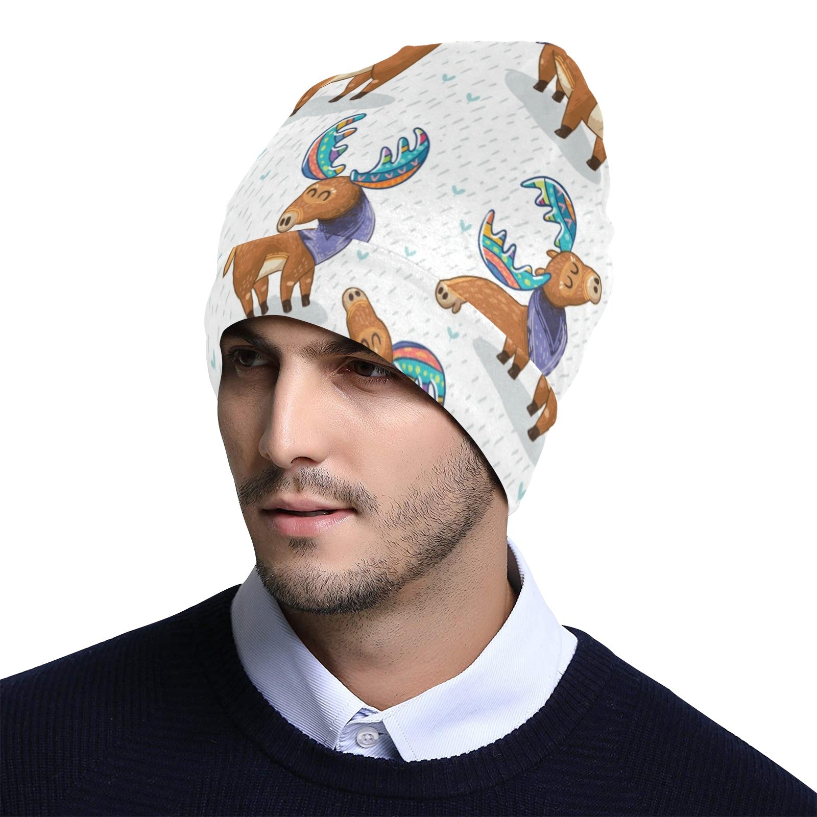 Moose Cute Pattern Print Design 01 Unisex Beanie