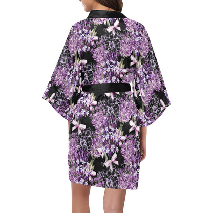 Lavender Pattern Print Design LV06 Women's Short Kimono