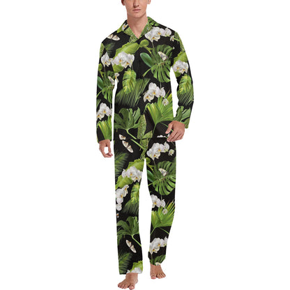 Tropical Flower Pattern Print Design TF026 Men's Long Sleeve Pajama Set