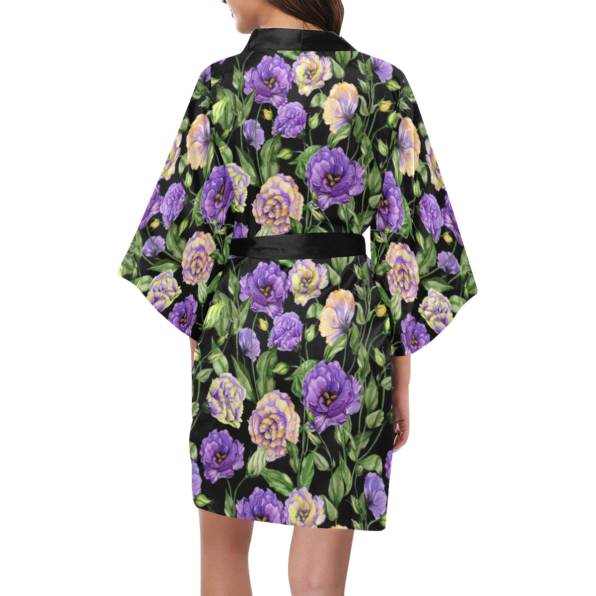 Lisianthus Pattern Print Design LT02 Women's Short Kimono