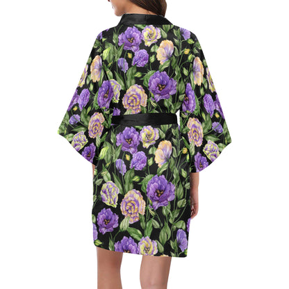 Lisianthus Pattern Print Design LT02 Women's Short Kimono