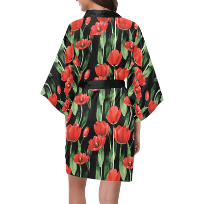 Tulip Red Pattern Print Design TP03 Women's Short Kimono