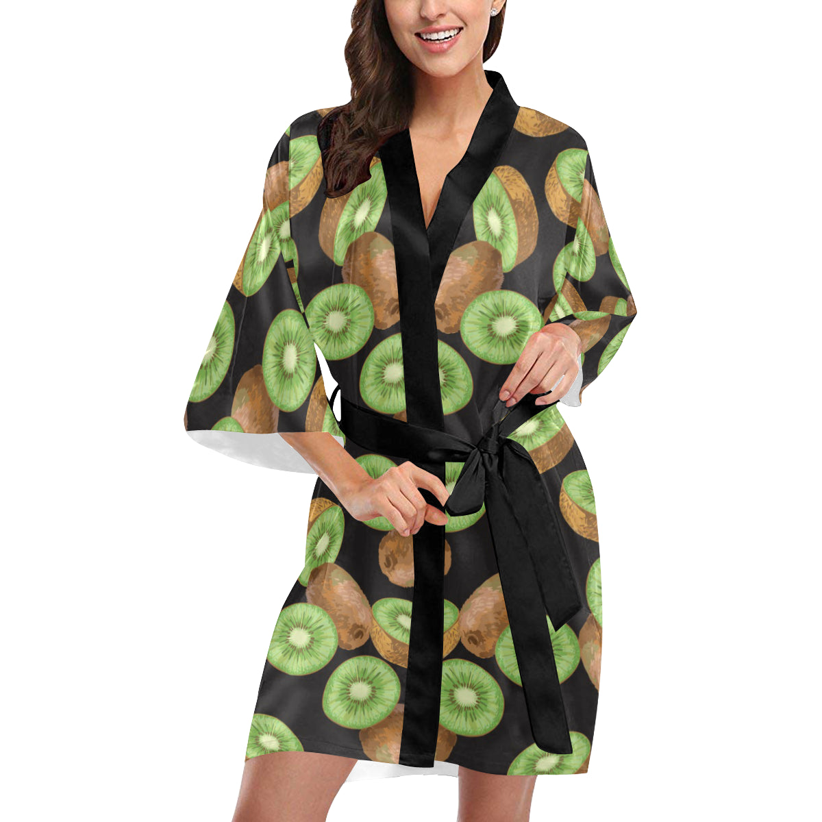 Kiwi Pattern Print Design KW03 Women's Short Kimono