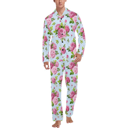 Rose Pink Pattern Print Design RO08 Men's Long Sleeve Pajama Set