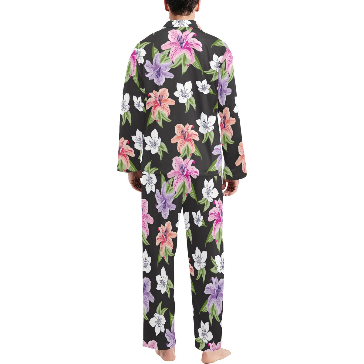 Lily Pattern Print Design LY02 Men's Long Sleeve Pajama Set