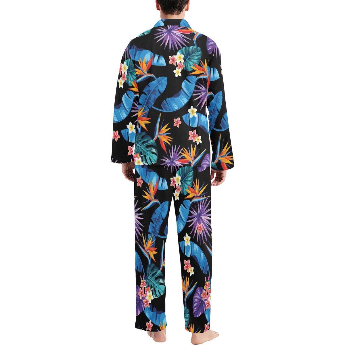 Tropical Flower Pattern Print Design TF018 Men's Long Sleeve Pajama Set
