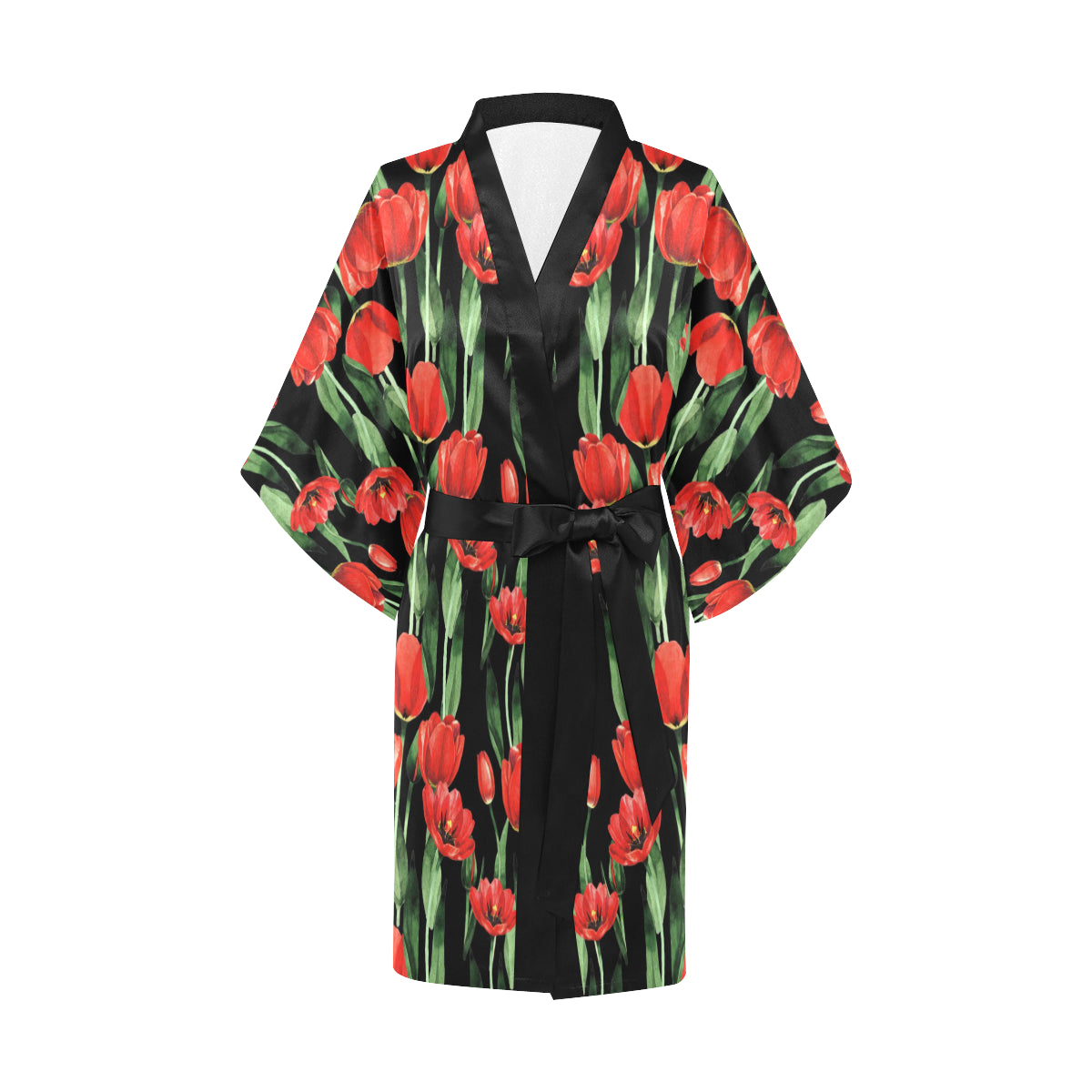 Tulip Red Pattern Print Design TP03 Women's Short Kimono