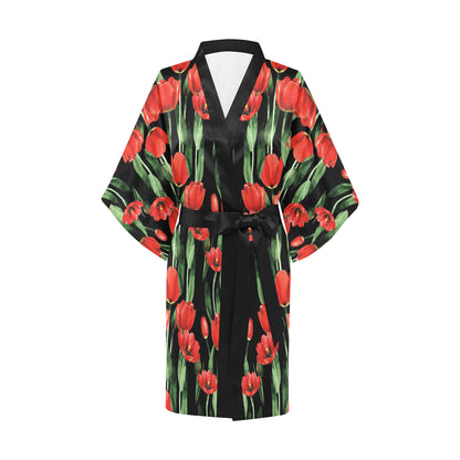 Tulip Red Pattern Print Design TP03 Women's Short Kimono