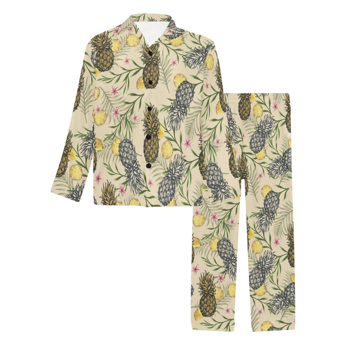 Pineapple Pattern Print Design PP012 Men's Long Sleeve Pajama Set