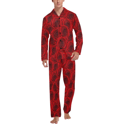 Rose Red Pattern Print Design RO04 Men's Long Sleeve Pajama Set