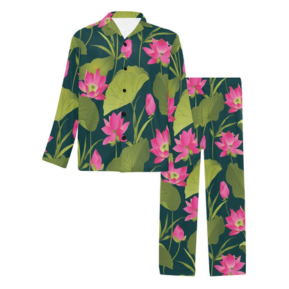 Water Lily Pattern Print Design WL09 Men's Long Sleeve Pajama Set