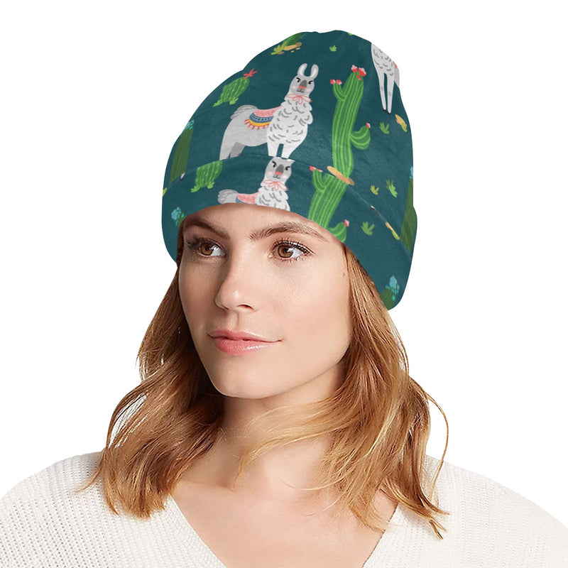 Llama Cactus Pattern Print Design 013 Unisex Beanie