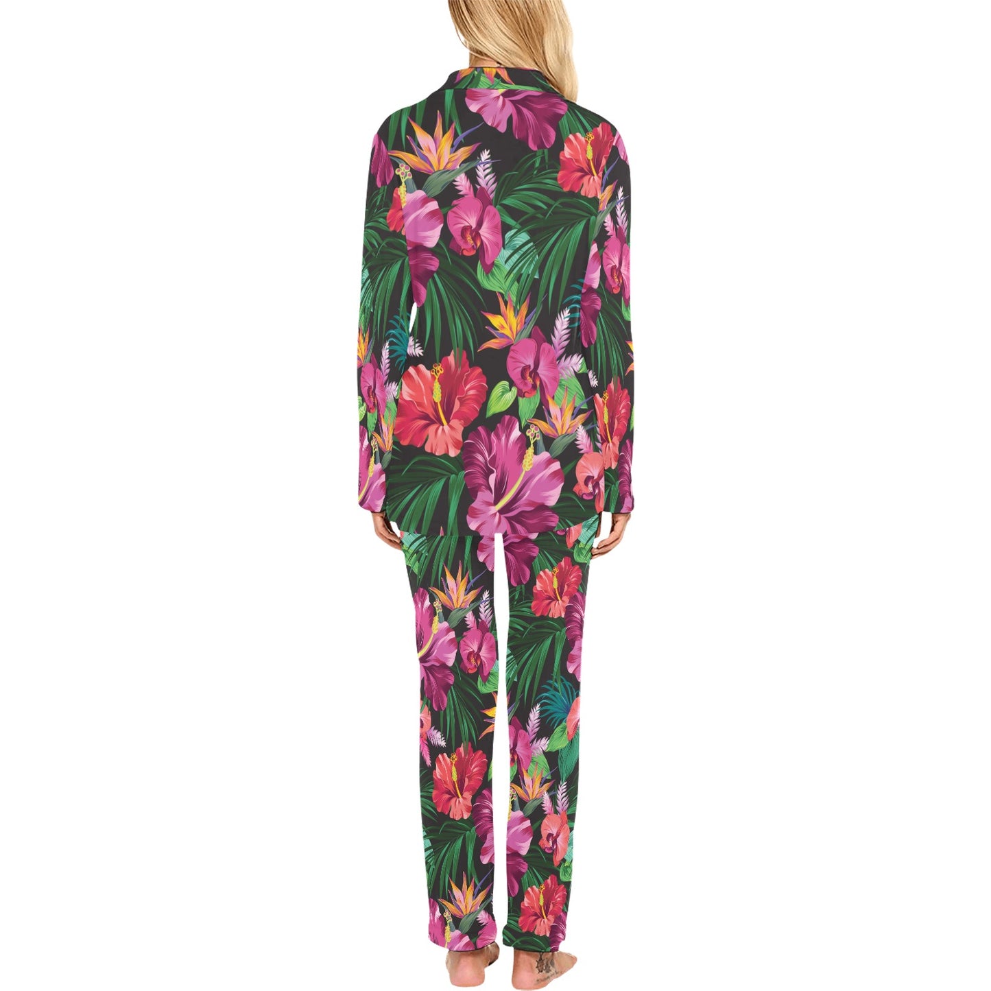 Hibiscus Hawaiian Design Print Pattern Women's Long Sleeve Pajama Set