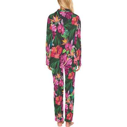 Hibiscus Hawaiian Design Print Pattern Women's Long Sleeve Pajama Set