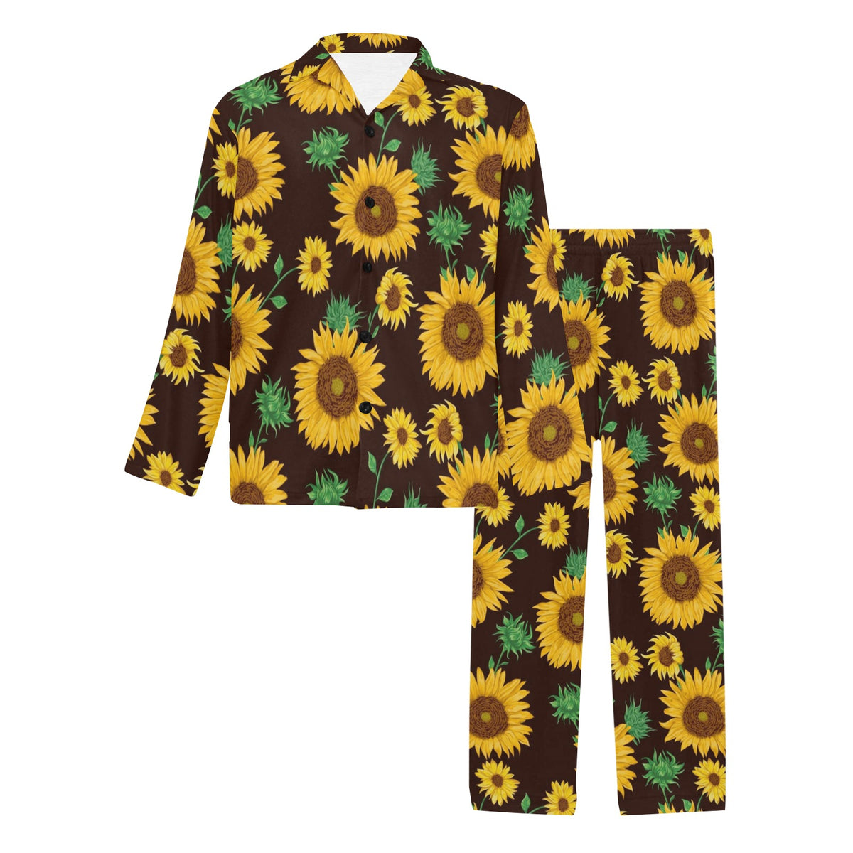 Sunflower Pattern Print Design SF01 Men's Long Sleeve Pajama Set