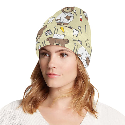 Nurse Bear Pattern Print Design A02 Unisex Beanie