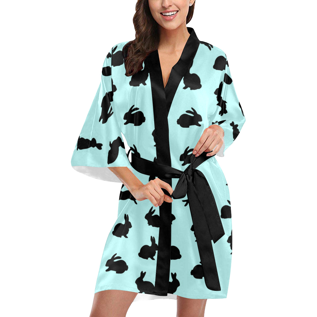 Rabbit Pattern Print Design RB010 Women's Short Kimono