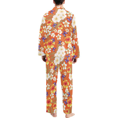 Tropical Flower Pattern Print Design TF027 Men's Long Sleeve Pajama Set