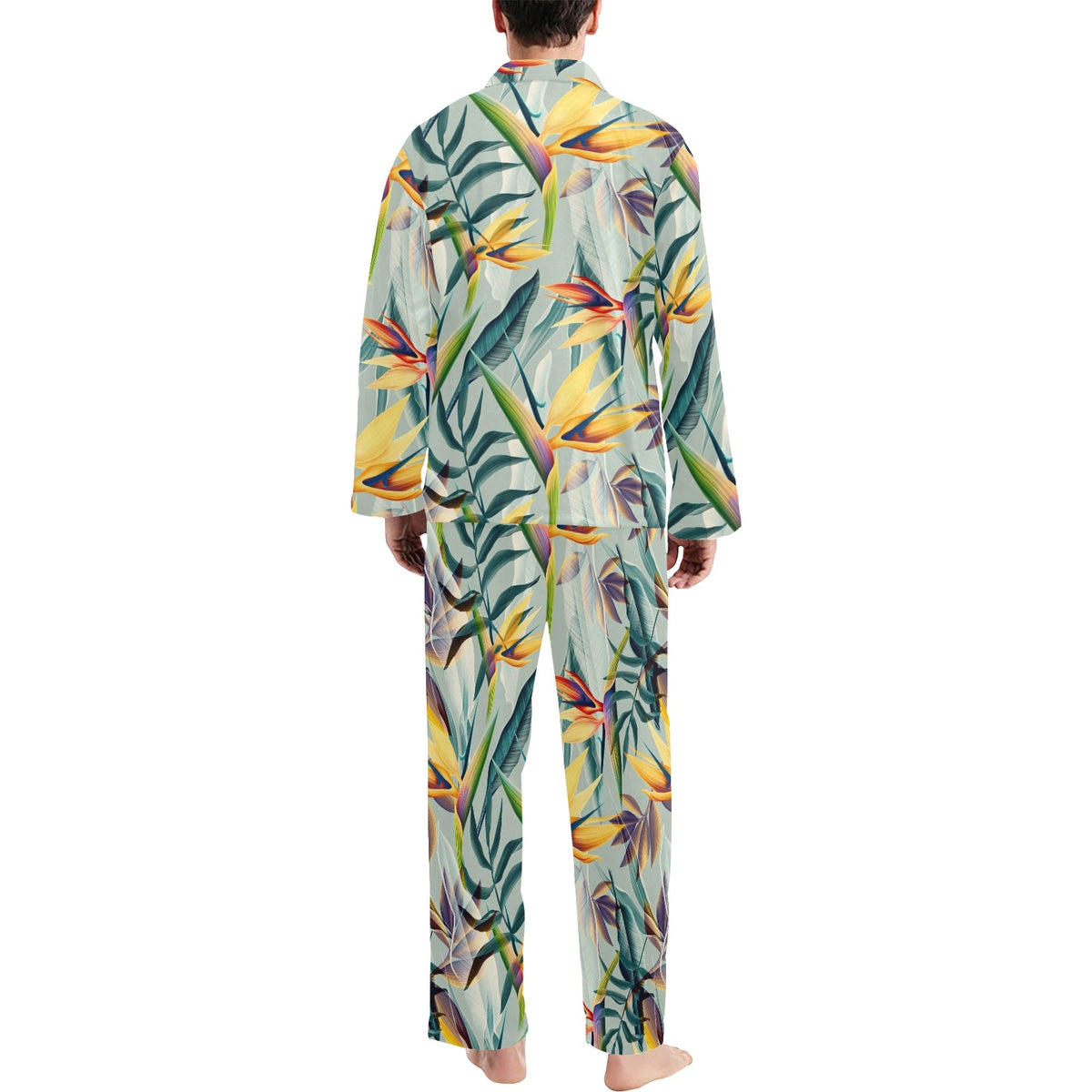 Tropical Flower Pattern Print Design TF022 Men's Long Sleeve Pajama Set