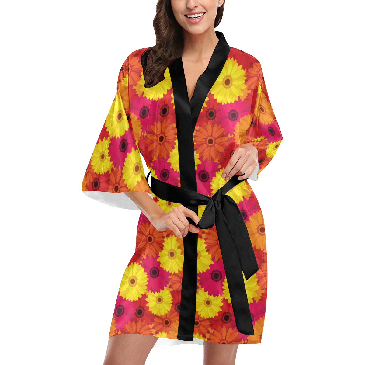 Gerberas Pattern Print Design GB05 Women's Short Kimono