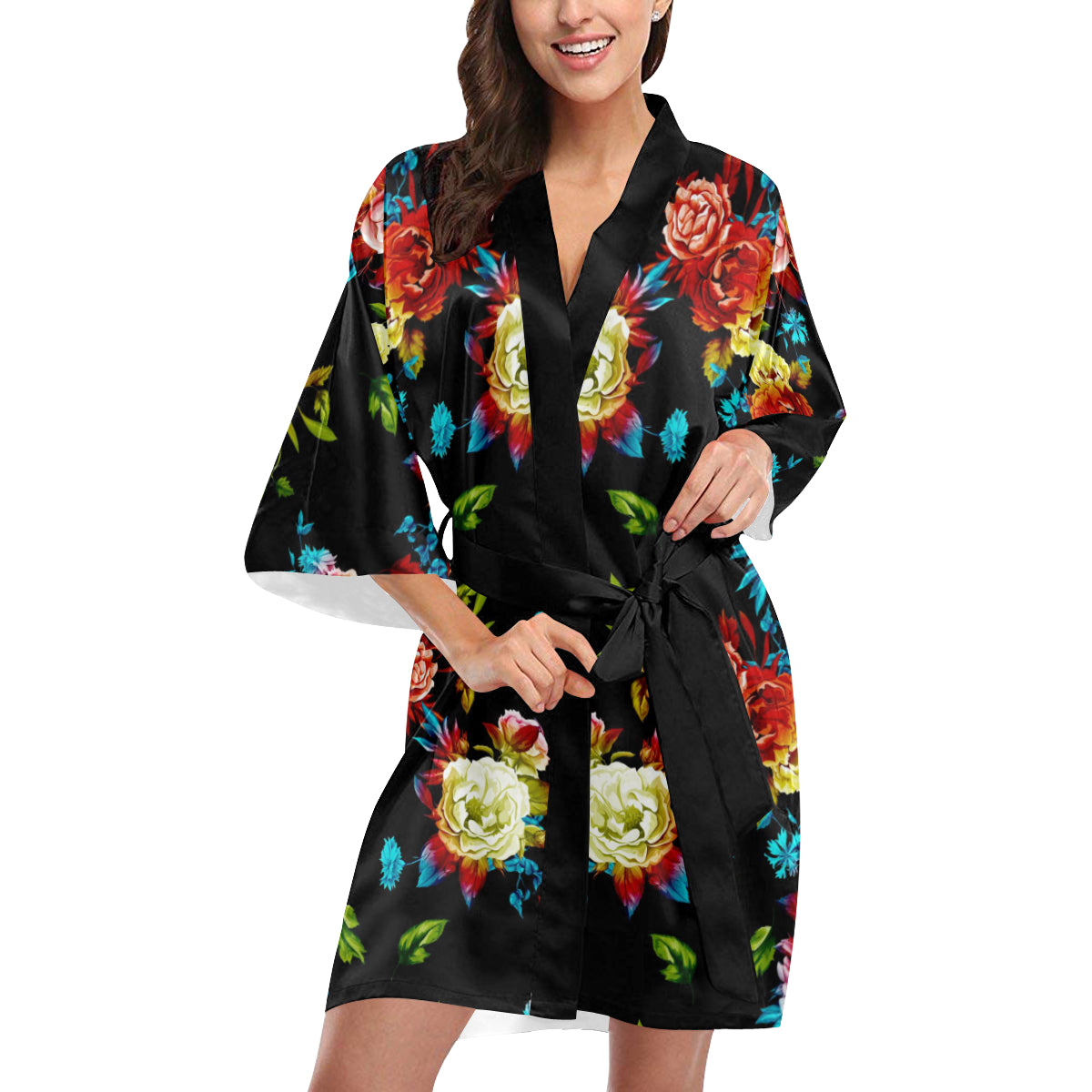 Peony Pattern Print Design PE07 Women's Short Kimono