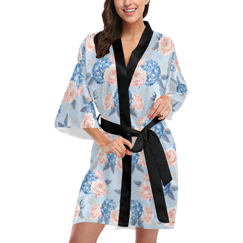 Hydrangea Pattern Print Design HD06 Women's Short Kimono