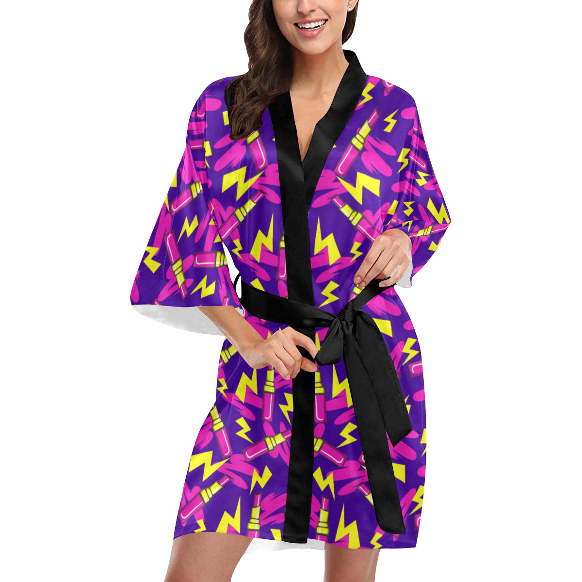 Lipstick Pattern Print Design LT04 Women's Short Kimono