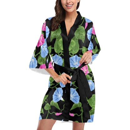 Morning Glory Pattern Print Design MG04 Women's Short Kimono