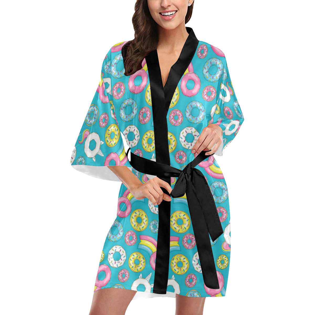 Donut Pattern Print Design DN013 Women's Short Kimono