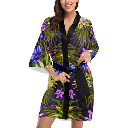 Water Lily Pattern Print Design WL08 Women's Short Kimono