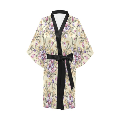 Tulip Pattern Print Design TP04 Women's Short Kimono