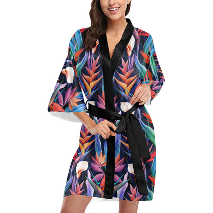 Tropical Flower Pattern Print Design TF023 Women's Short Kimono